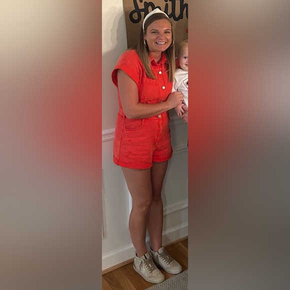 Red Utility Romper - Picture 2 of 3